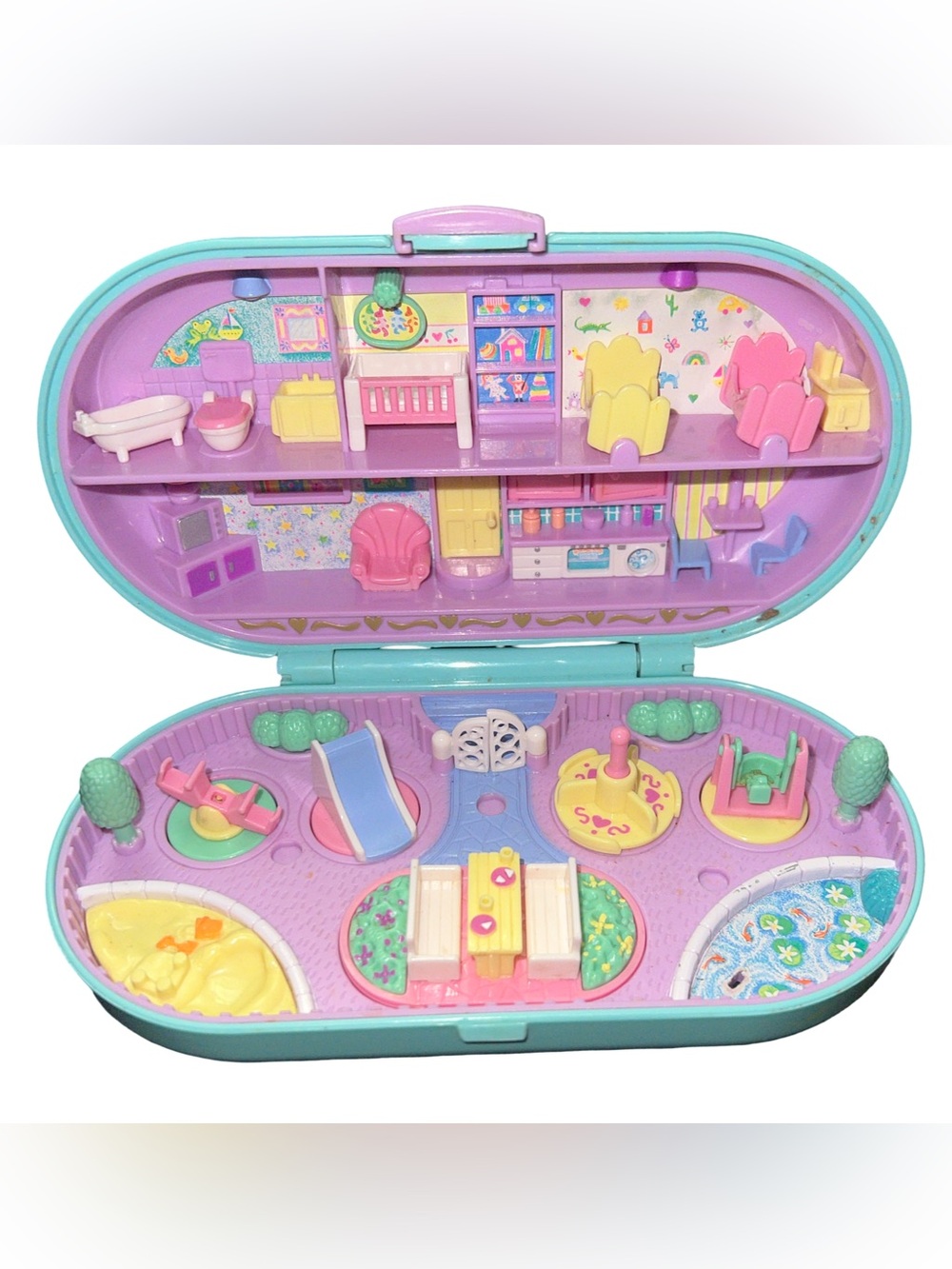 Vintage 1992 Bluebird Toys Polly Pocket Babysitting Stamp Playset Compact